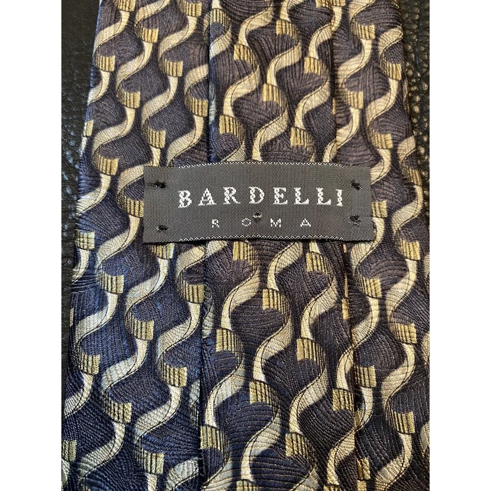 Bardelli Roma Mens Necktie Black Tan Geometric 100% Silk Made In Italy Classic